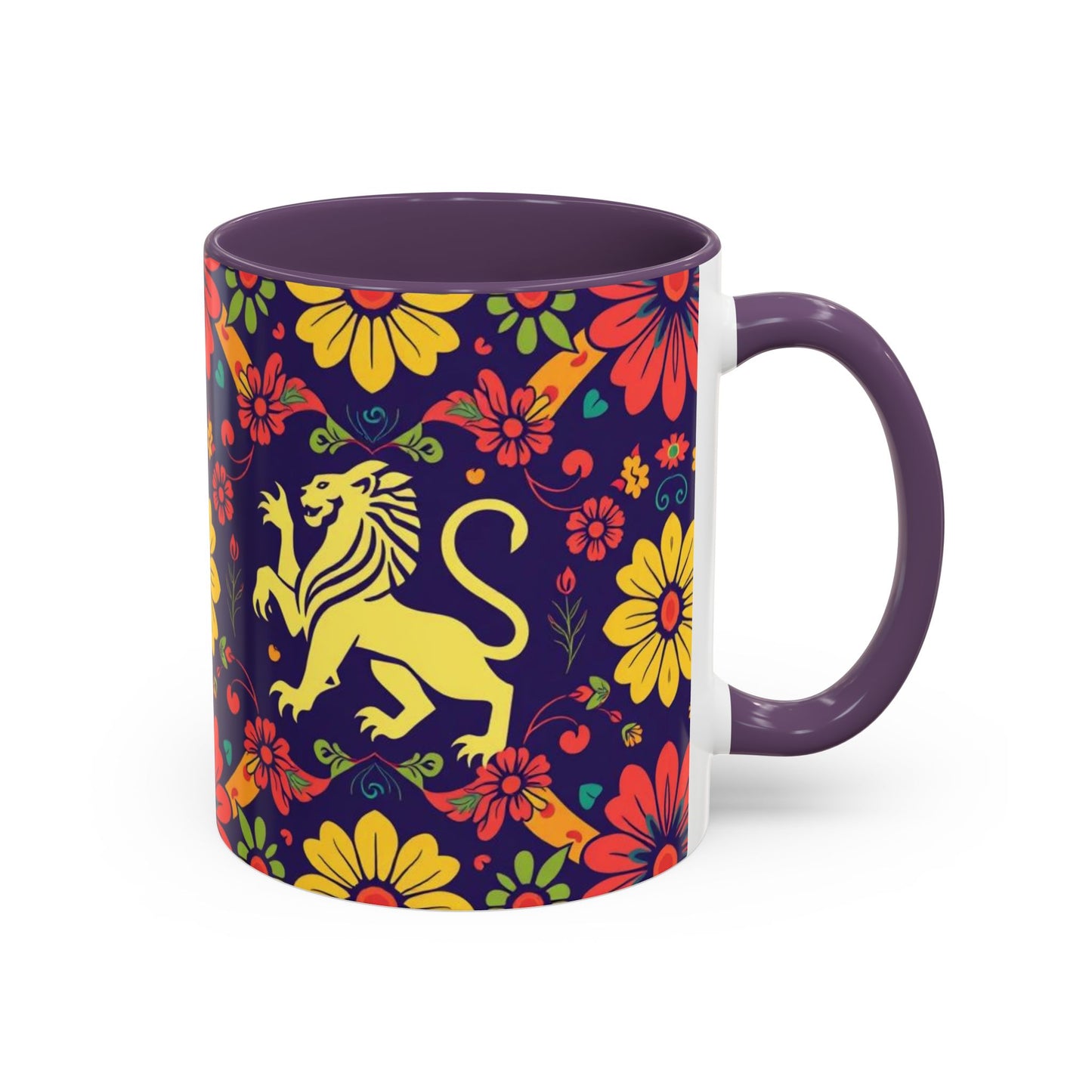Accent Coffee Mug, Leo, Zodiac v3, Flower Pattern, (11, 15oz)