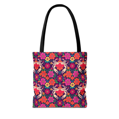 Tote Bag, (AOP), Cancer, Zodiac v5, Flower Pattern