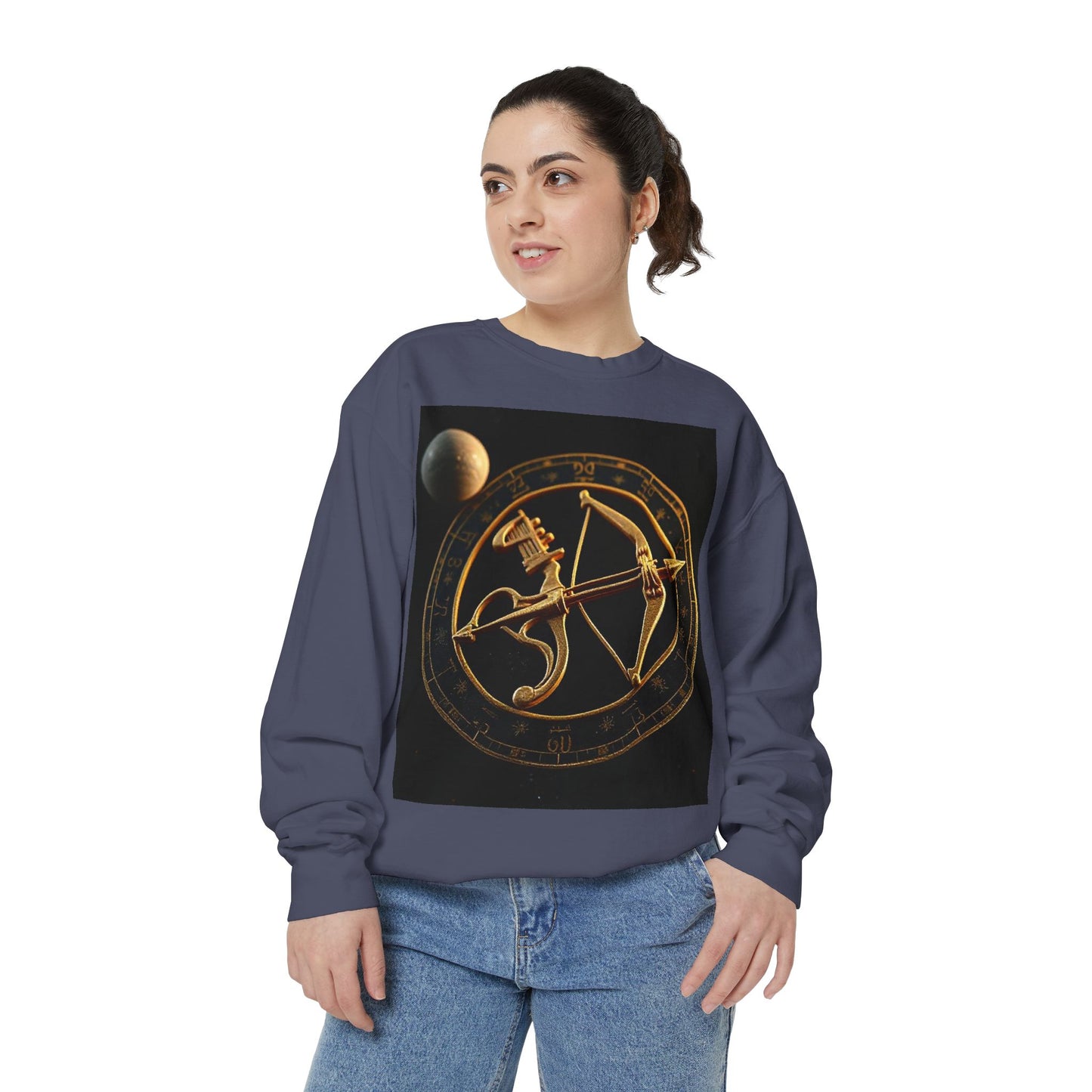 Garment-Dyed Sweatshirt, Unisex, Space Symbol Design, Sagittarius
