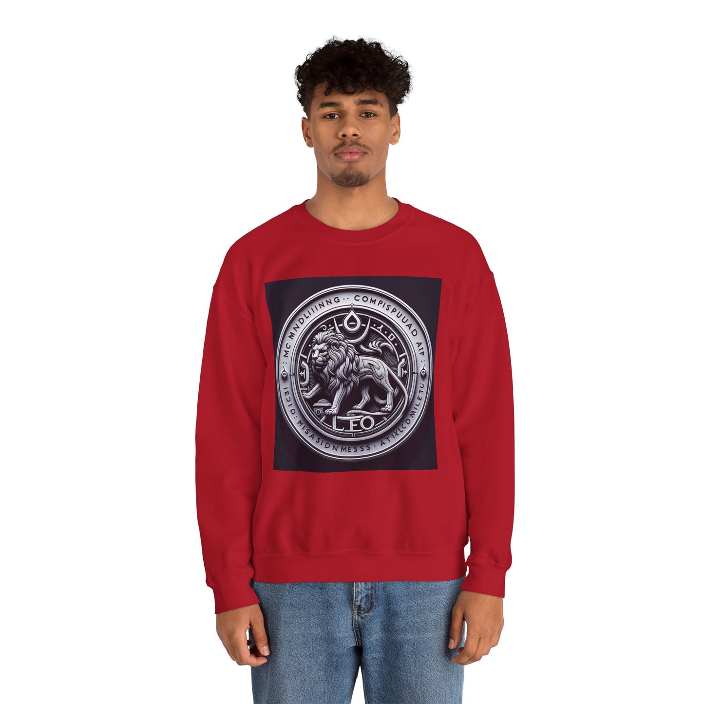 Unisex Heavy Blend™ Crewneck Sweatshirt, Lion Coin, Leo Zodiac Design