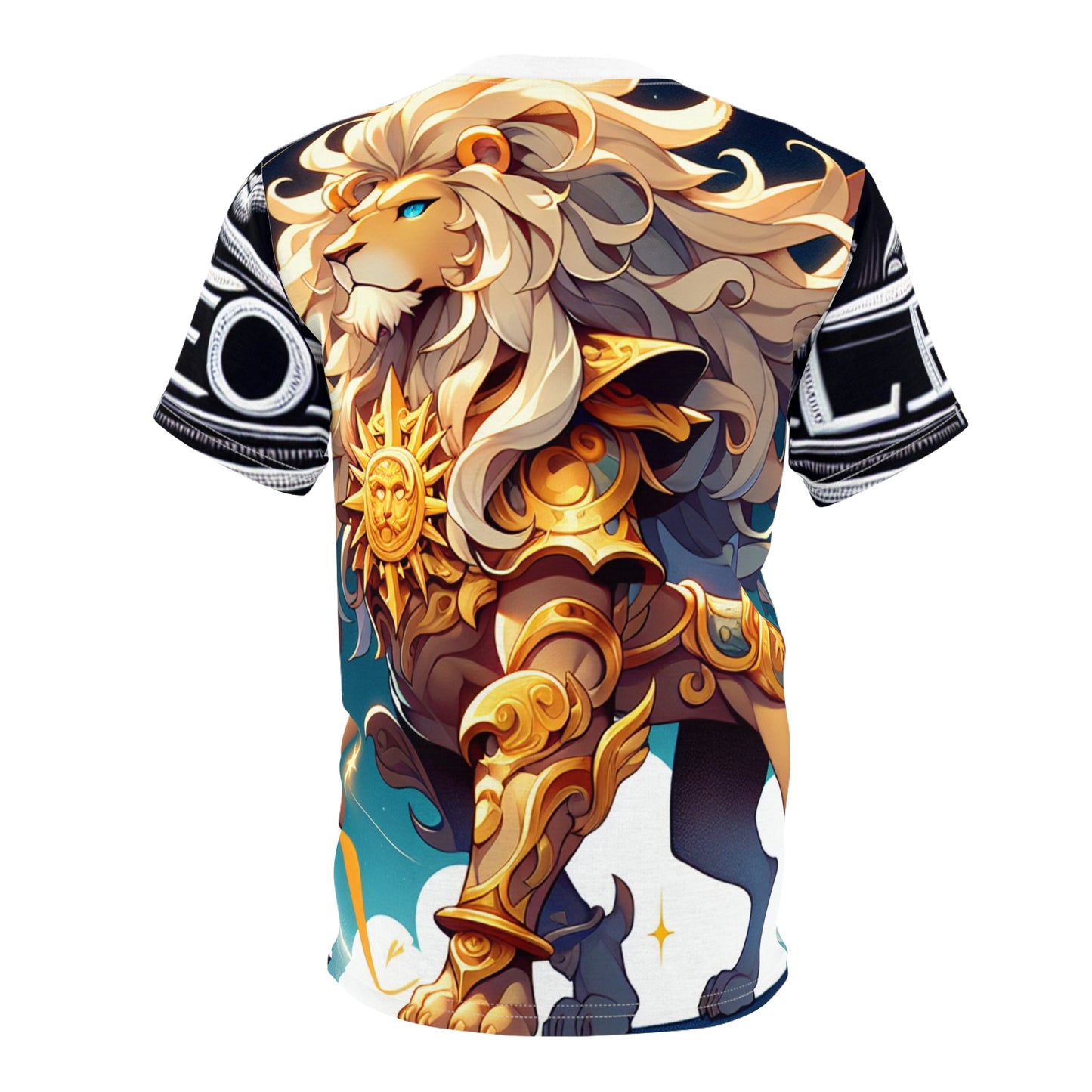 Unisex Cut & Sew T-Shirt (AOP), Armored Lion, Leo Zodiac Design, Regular fit, 100% Polyester