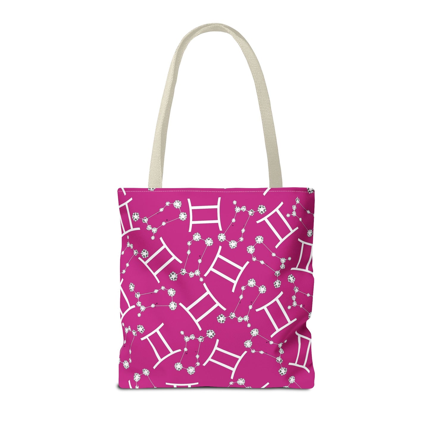 Tote Bag, Gemini Zodiac Sign, AOP, (Pink, White)