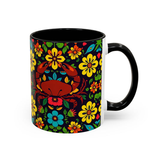 Accent Coffee Mug, Cancer, Zodiac v2, Flower Pattern, (11, 15oz)