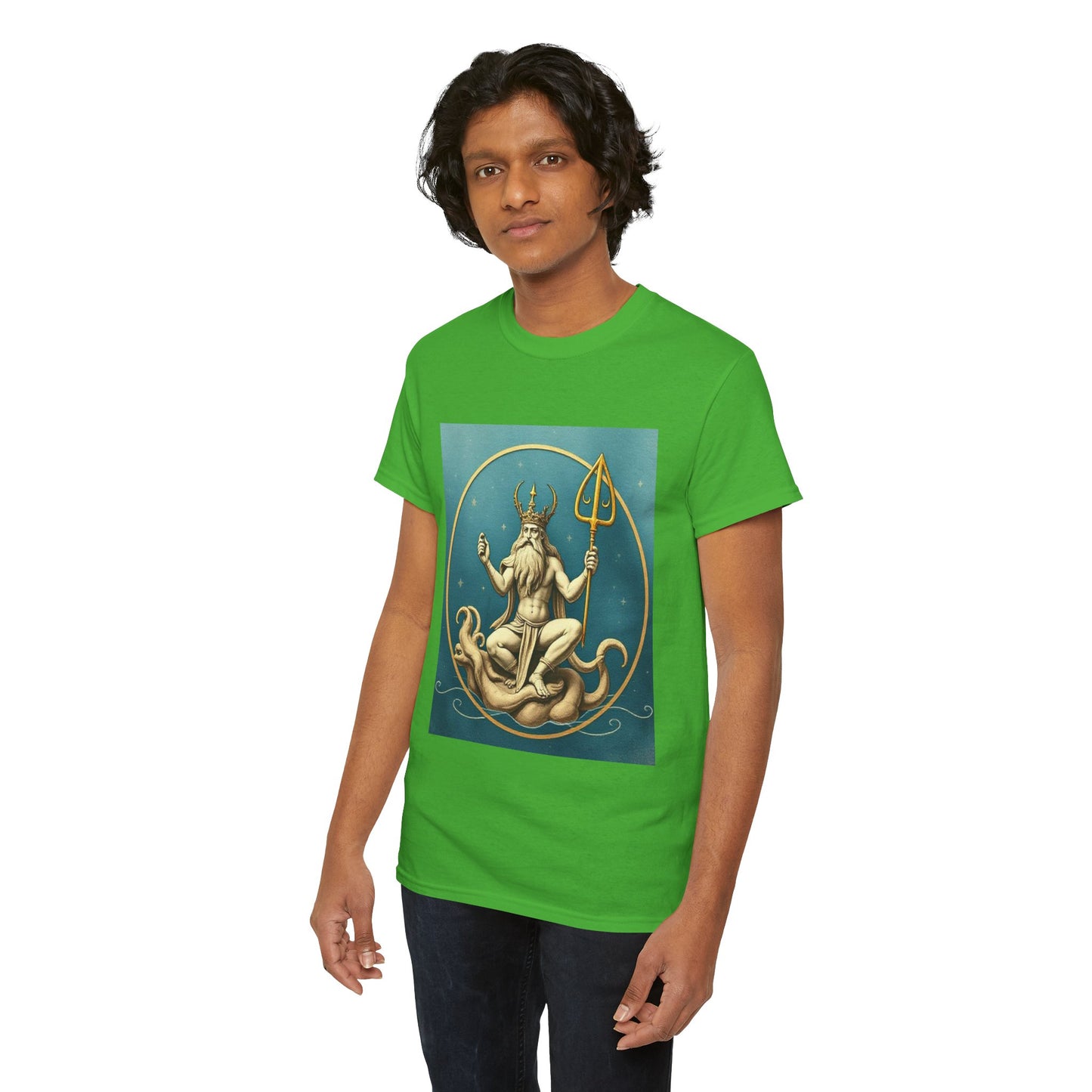 Unisex Heavy Cotton T-Shirt, Aquarius God 3v, Zodiac Design