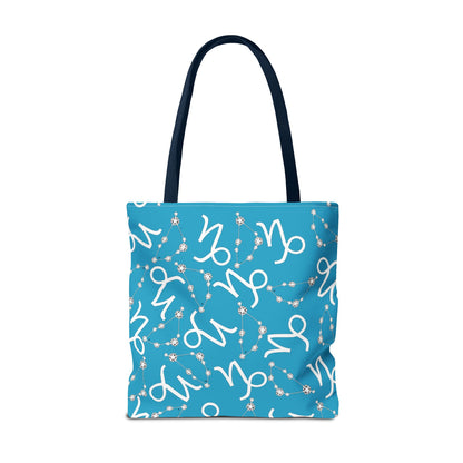 Tote Bag, Capricorn Zodiac Sign, AOP, (Turquoise, White)