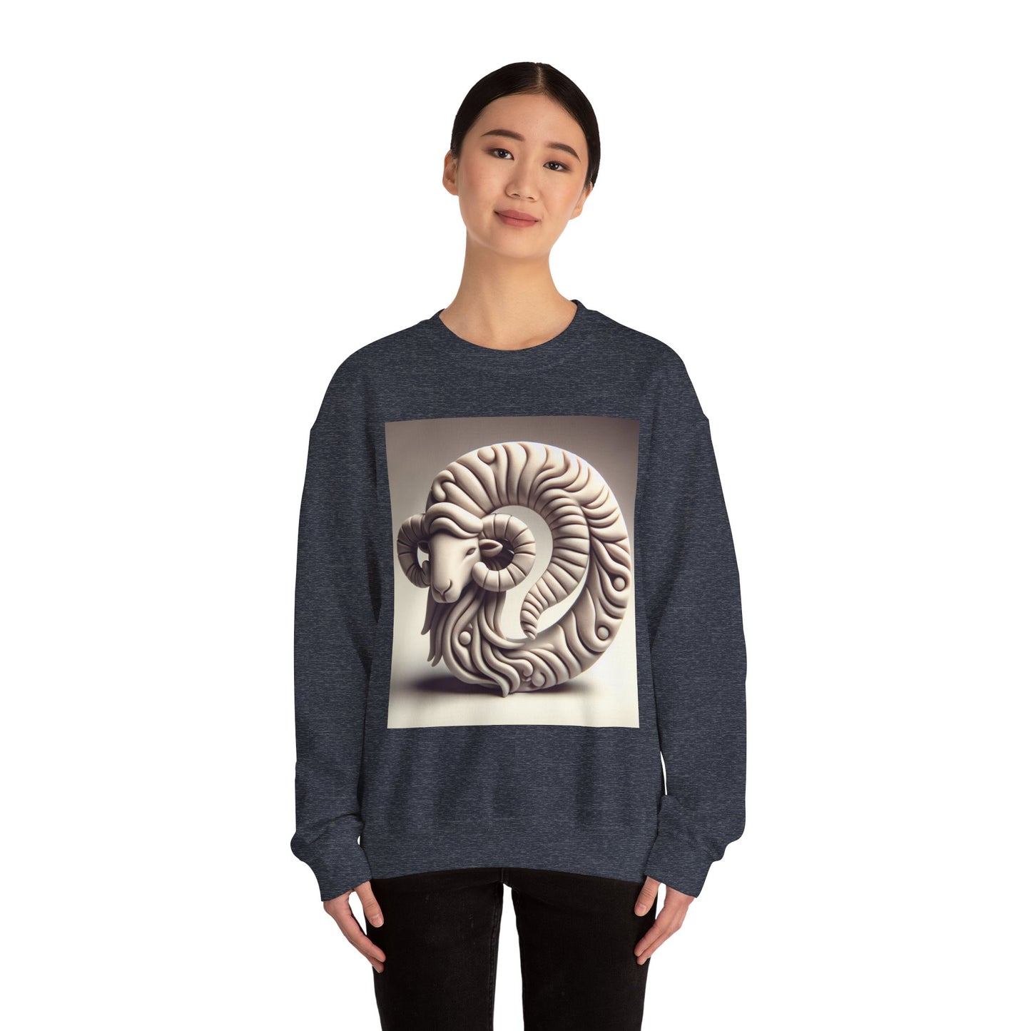 Unisex Heavy Blend™ Crewneck Sweatshirt, Round Statue, Aries Zodiac Design