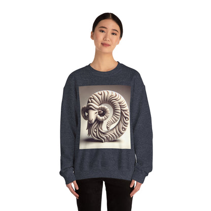 Unisex Heavy Blend™ Crewneck Sweatshirt, Round Statue, Aries Zodiac Design