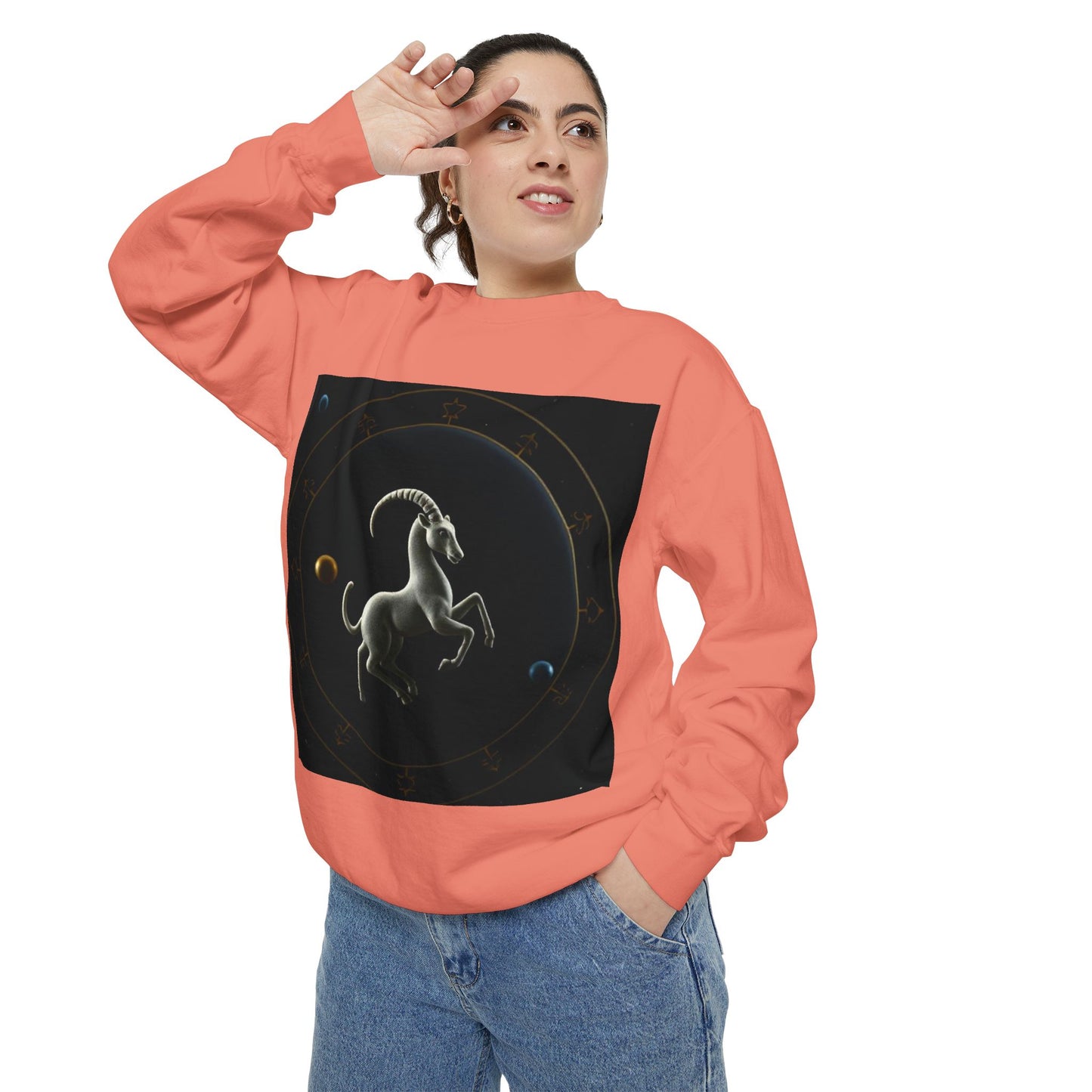 Garment-Dyed Sweatshirt, Unisex, Space Animal Design v1, Capricorn