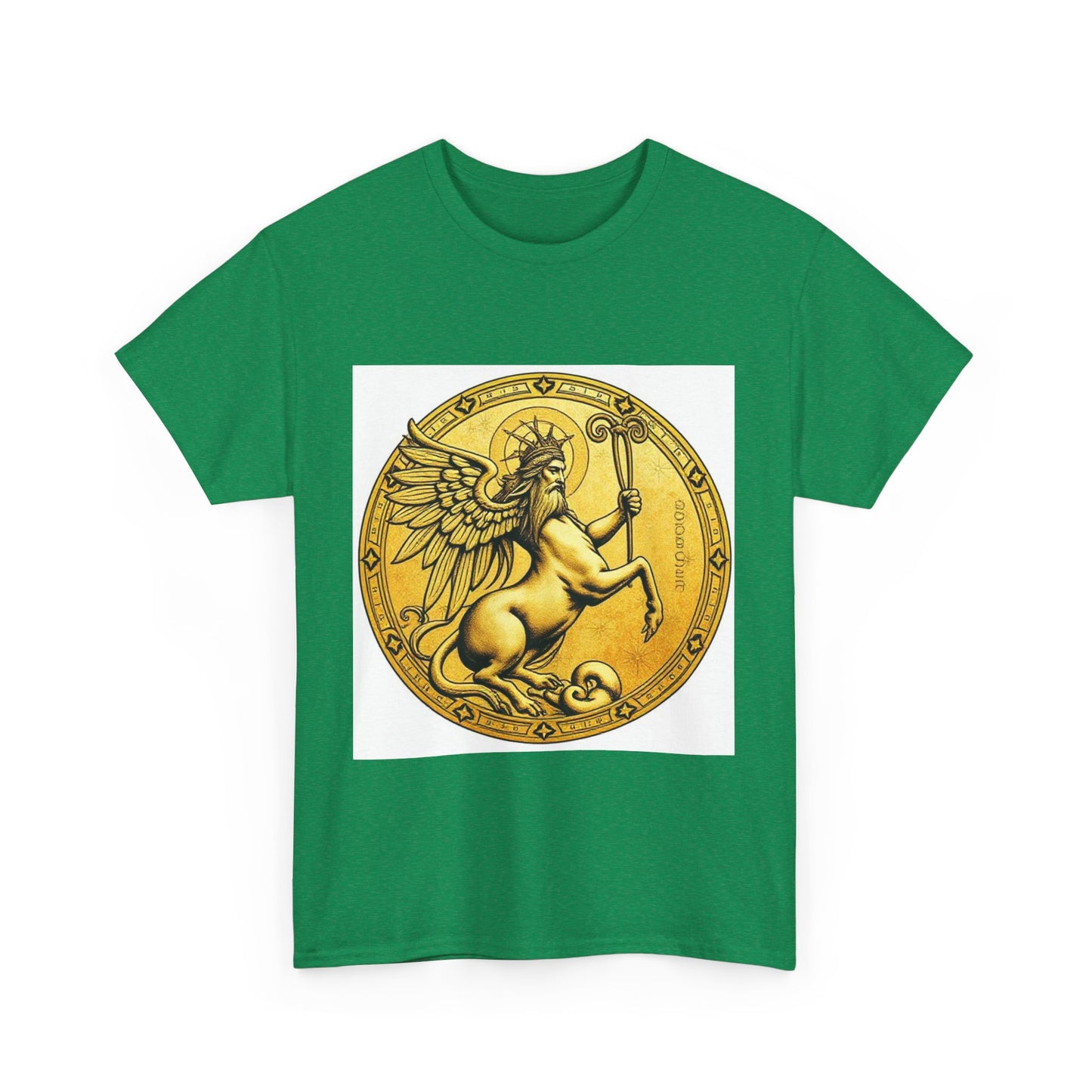 Unisex Heavy Cotton T-Shirt, Golden Angel Coin v1, Virgo Zodiac Design