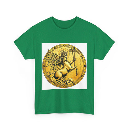 Unisex Heavy Cotton T-Shirt, Golden Angel Coin v1, Virgo Zodiac Design