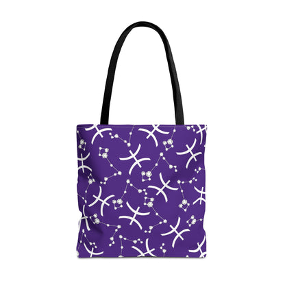 Tote Bag, Pisces Zodiac Sign, AOP, (Purple, White)