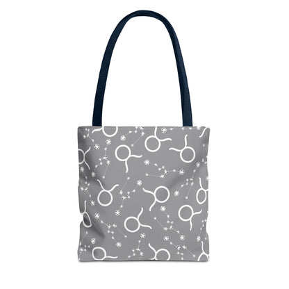 Tote Bag, Taurus Zodiac Sign, AOP, (Grey, White)