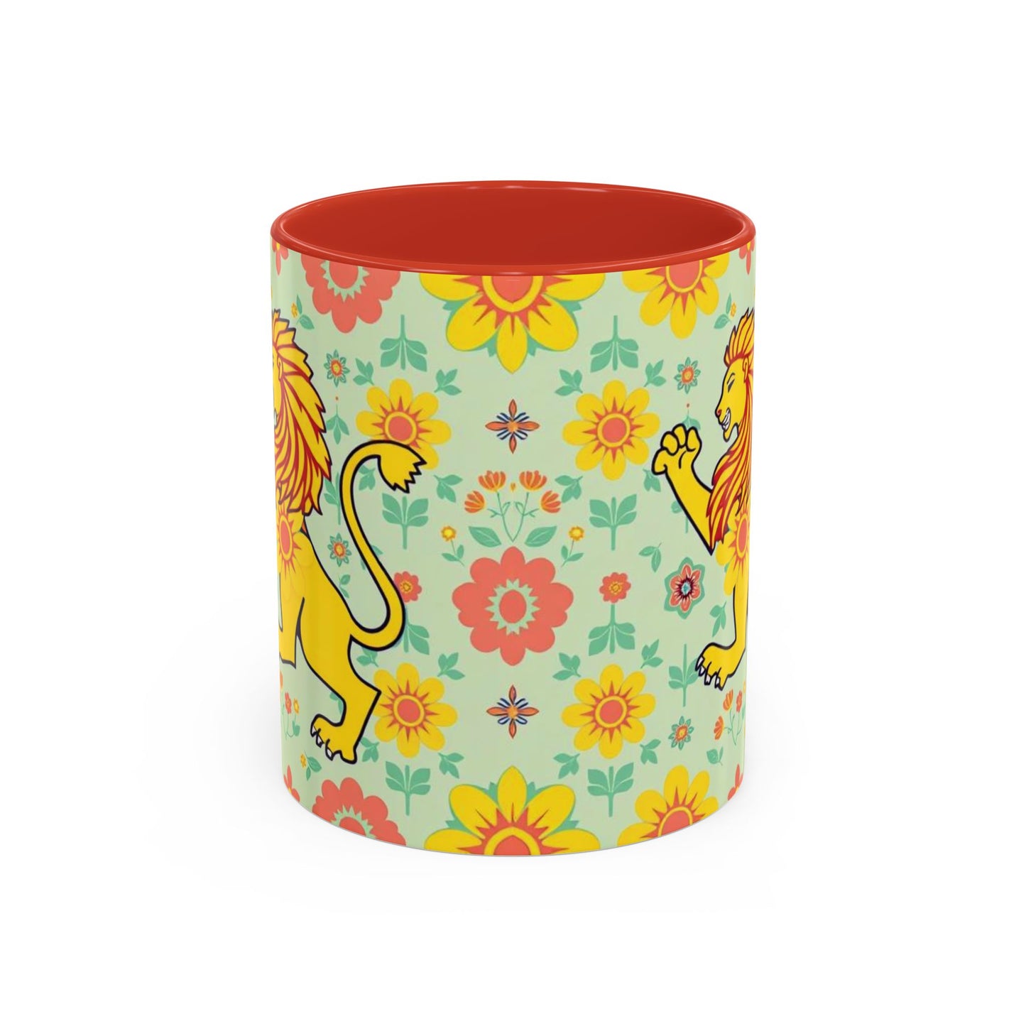 Accent Coffee Mug, Leo, Zodiac v2, Flower Pattern, (11, 15oz)