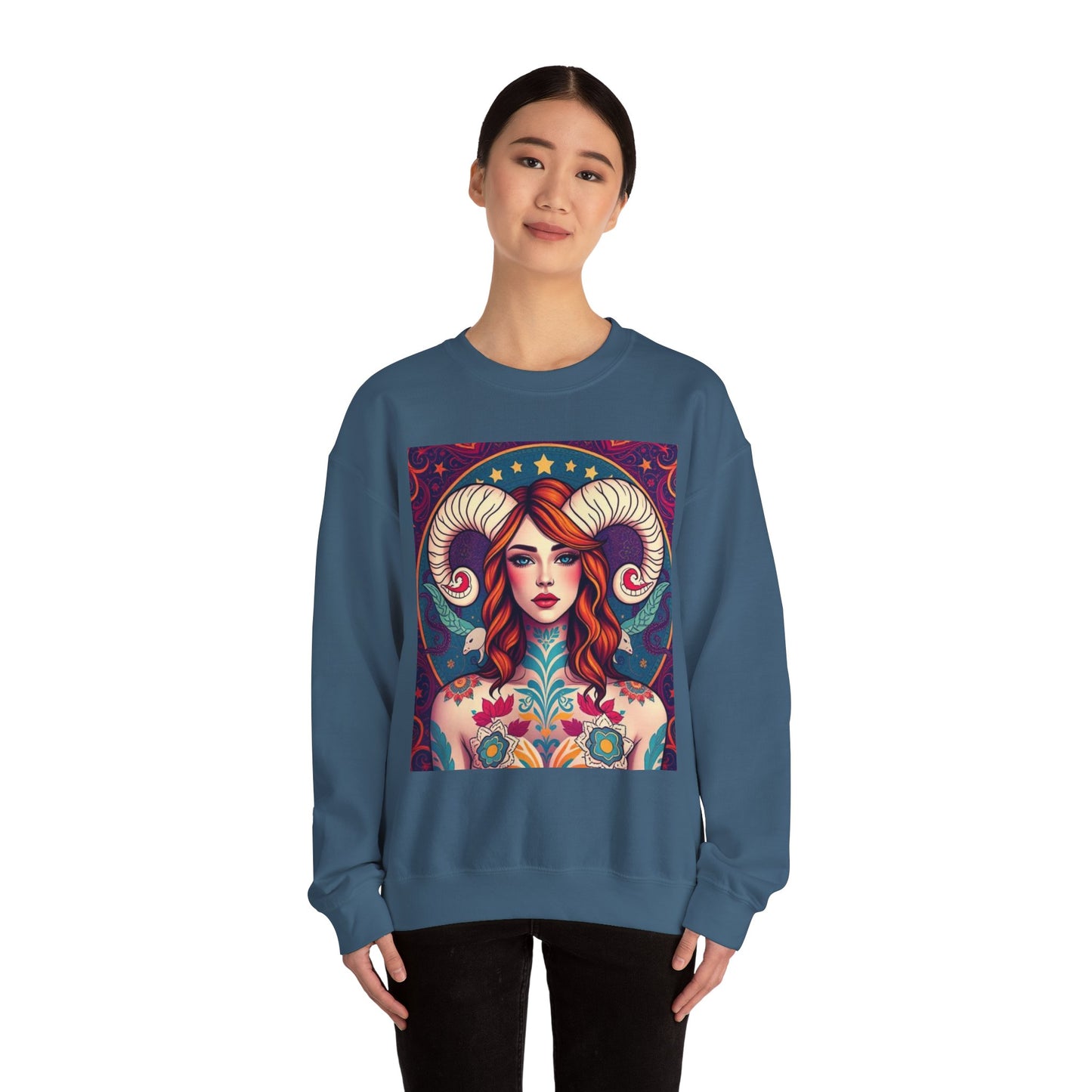 Unisex Heavy Blend™ Crewneck Sweatshirt, Aries, Zodiac v1, Sexy Pattern