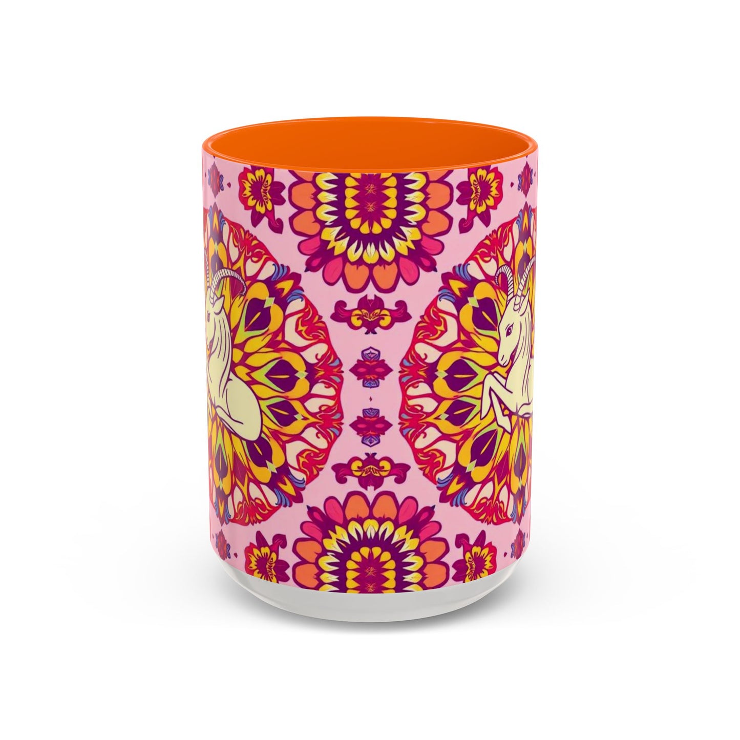 Accent Coffee Mug, Capricorn, Zodiac v3, Flower Pattern, (11, 15oz)