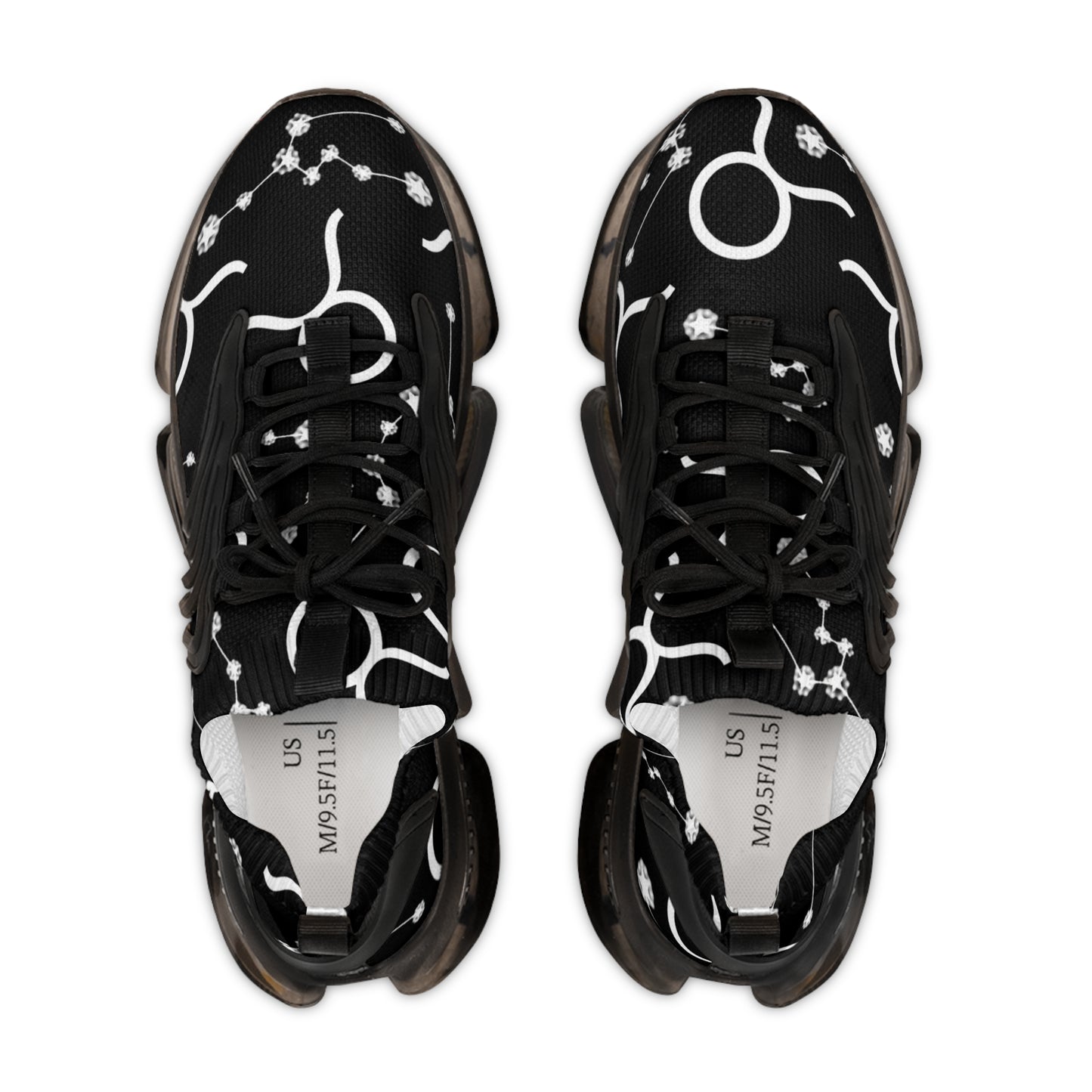 Men's Mesh Sneakers, Taurus Zodiac Sign, AOP, Black