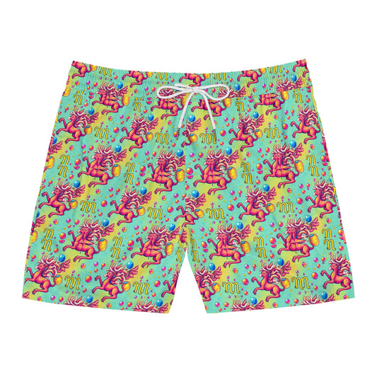Men's Mid-Length Swim Shorts, (AOP), Virgo, Zodiac v3, Bubble Pattern