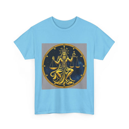 Unisex Heavy Cotton T-Shirt, Gold Libra God, Zodiac Design