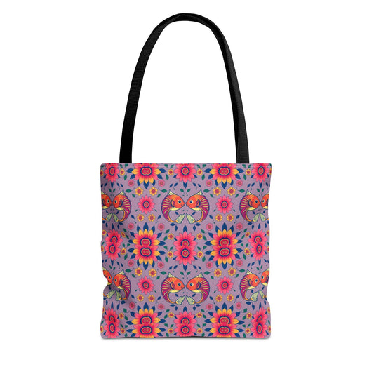 Tote Bag (AOP), Pisces, Zodiac v2, Flower Pattern
