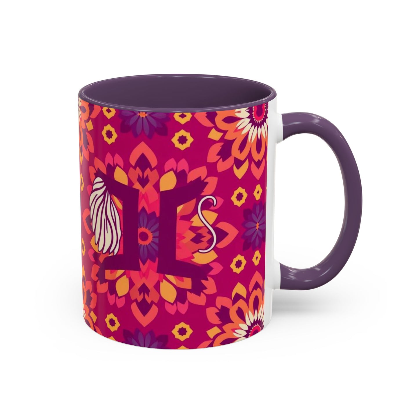 Accent Coffee Mug, Gemini, Zodiac v1, Flower Pattern, (11, 15oz)