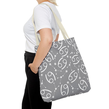 Tote Bag, Cancer Zodiac Sign, AOP, (Grey, White)