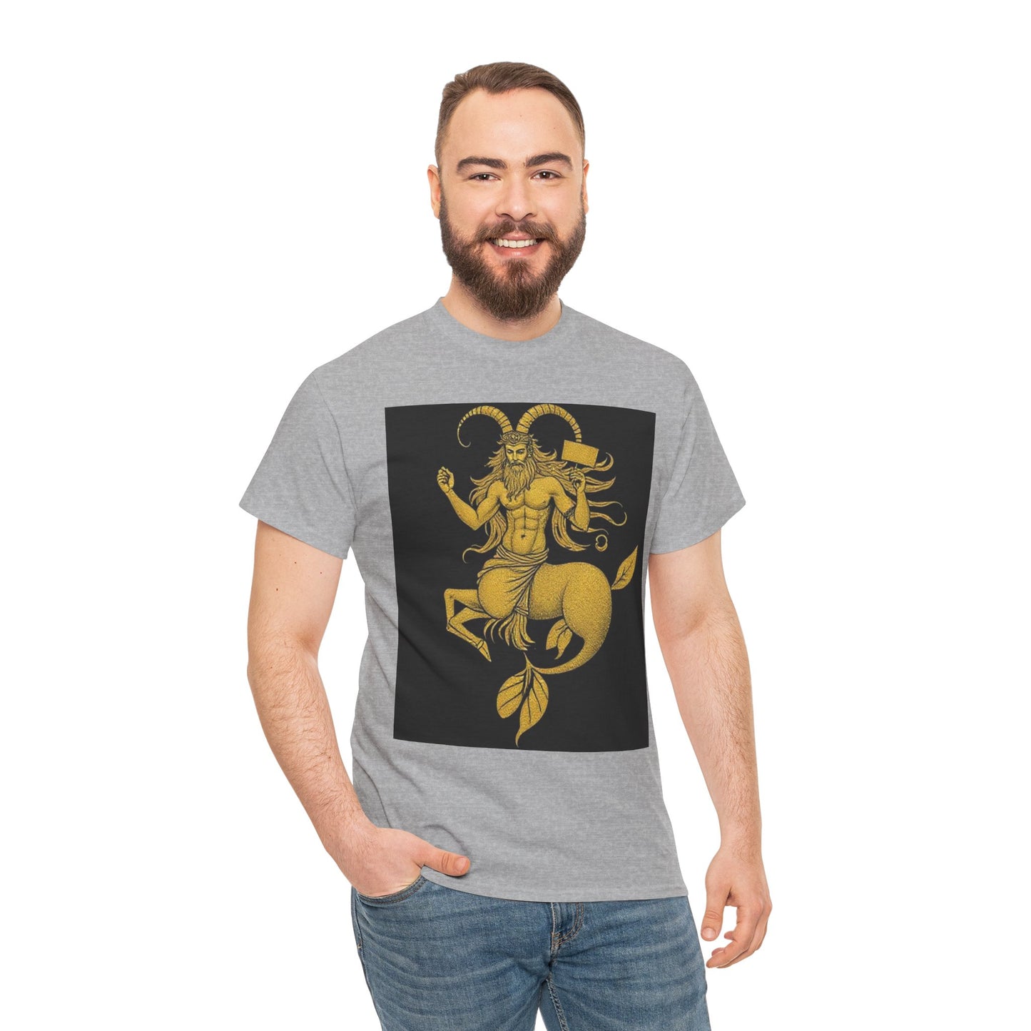 Unisex Heavy Cotton T-Shirt, Capricorn God, Zodiac Design