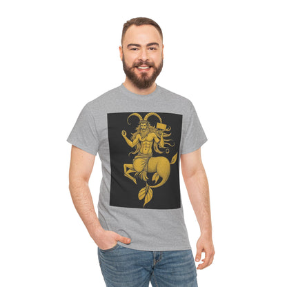 Unisex Heavy Cotton T-Shirt, Capricorn God, Zodiac Design