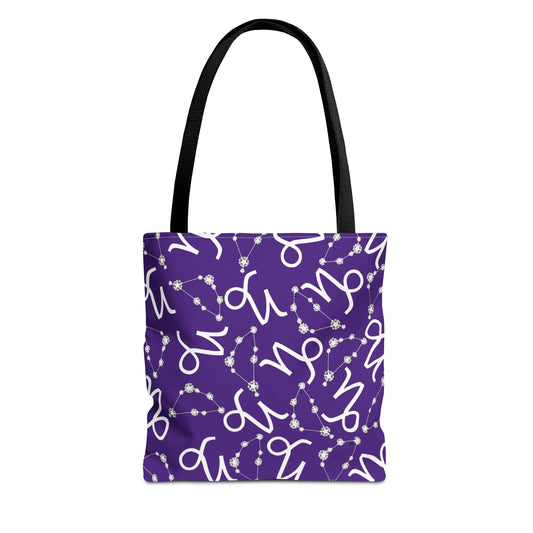 Tote Bag, Capricorn Zodiac Sign, AOP, (Purple, White)