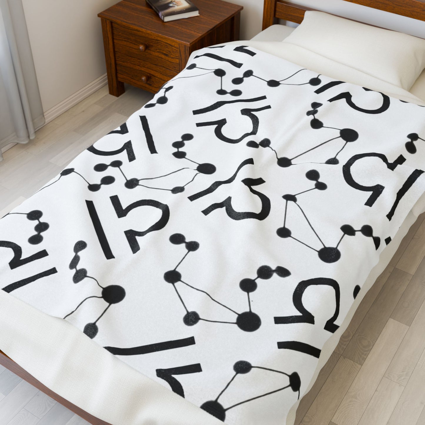 Velveteen Plush Blanket, Libra Zodiac Sign, Constellation & Symbol, White, 100% polyester