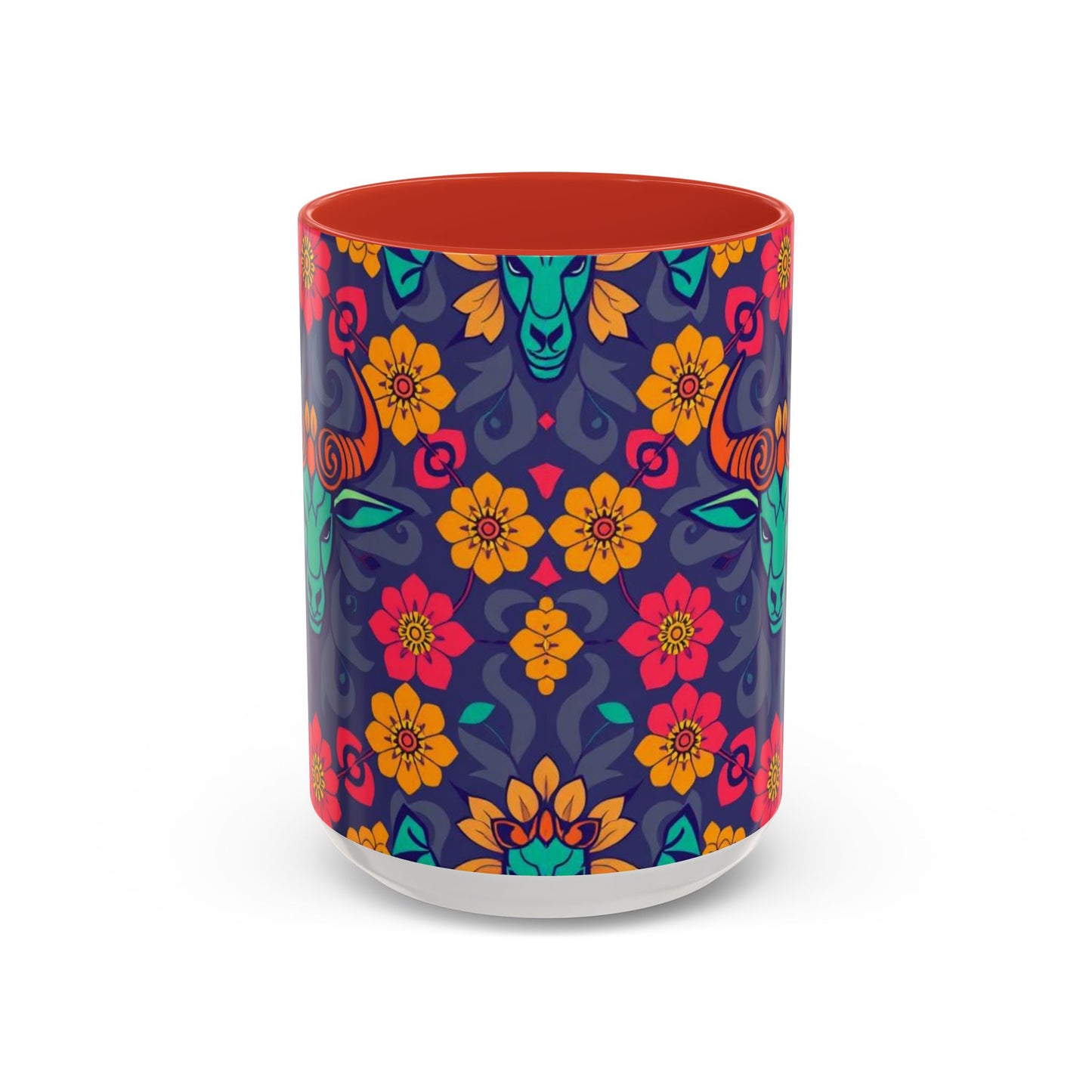Accent Coffee Mug, Taurus, Zodiac. Flower Pattern, (11, 15oz)