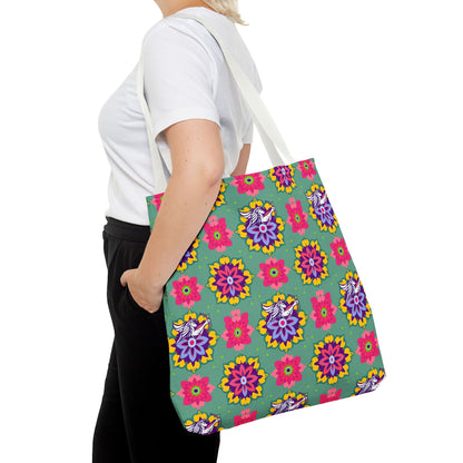 Tote Bag, (AOP), Sagittarius, Zodiac v4, Flower Pattern