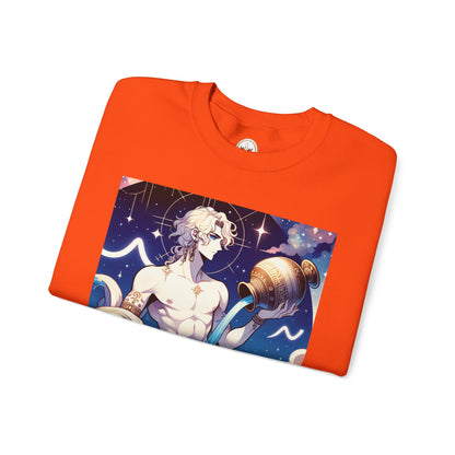 Unisex Heavy Blend™ Crewneck Sweatshirt, Anime Aqua God, Aquarius Zodiac Design