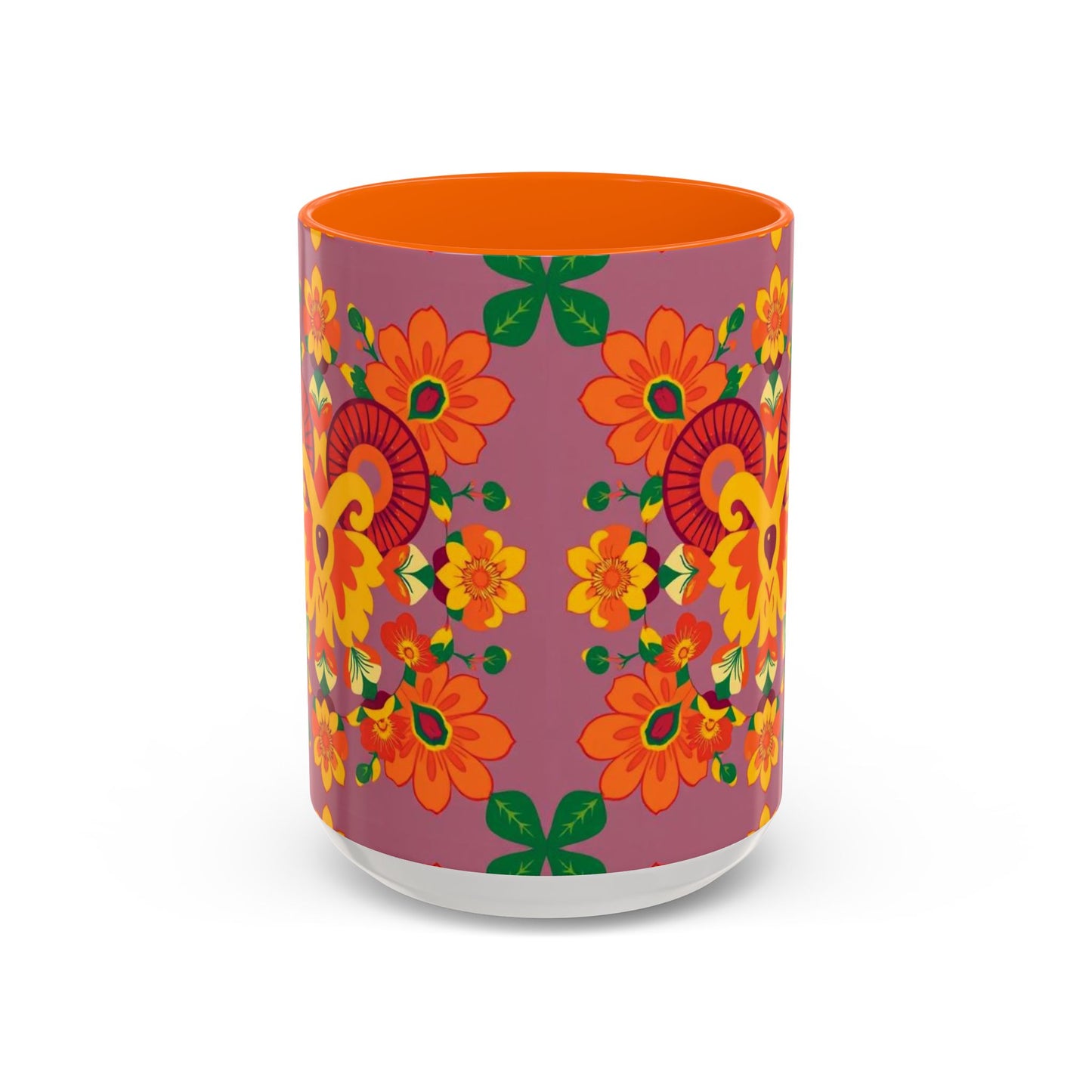 Accent Coffee Mug, Aries, Zodiac v1, Flower Pattern, (11, 15oz)