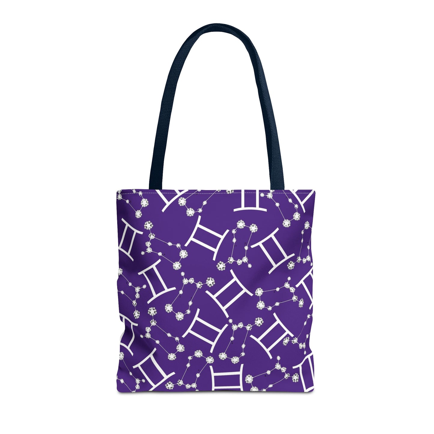 Tote Bag, Gemini Zodiac Sign, AOP, (Purple, White Print)
