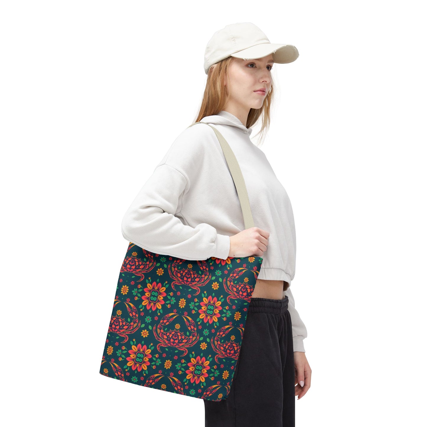 Tote Bag (AOP), Cancer, Zodiac v2, Flower Pattern