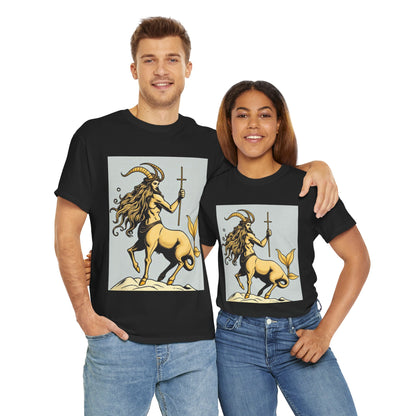 Unisex Heavy Cotton T-Shirt, Capricorn God v2, Zodiac Design