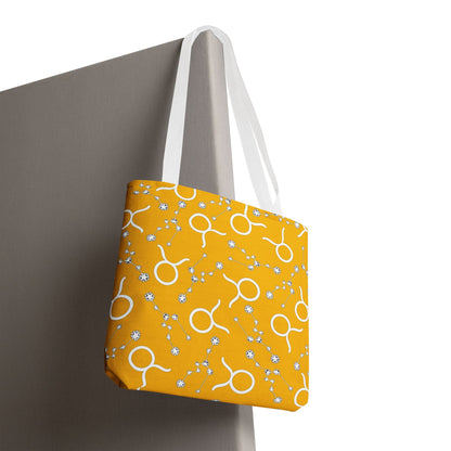 Tote Bag, Taurus Zodiac Sign, AOP, (Yellow, White)