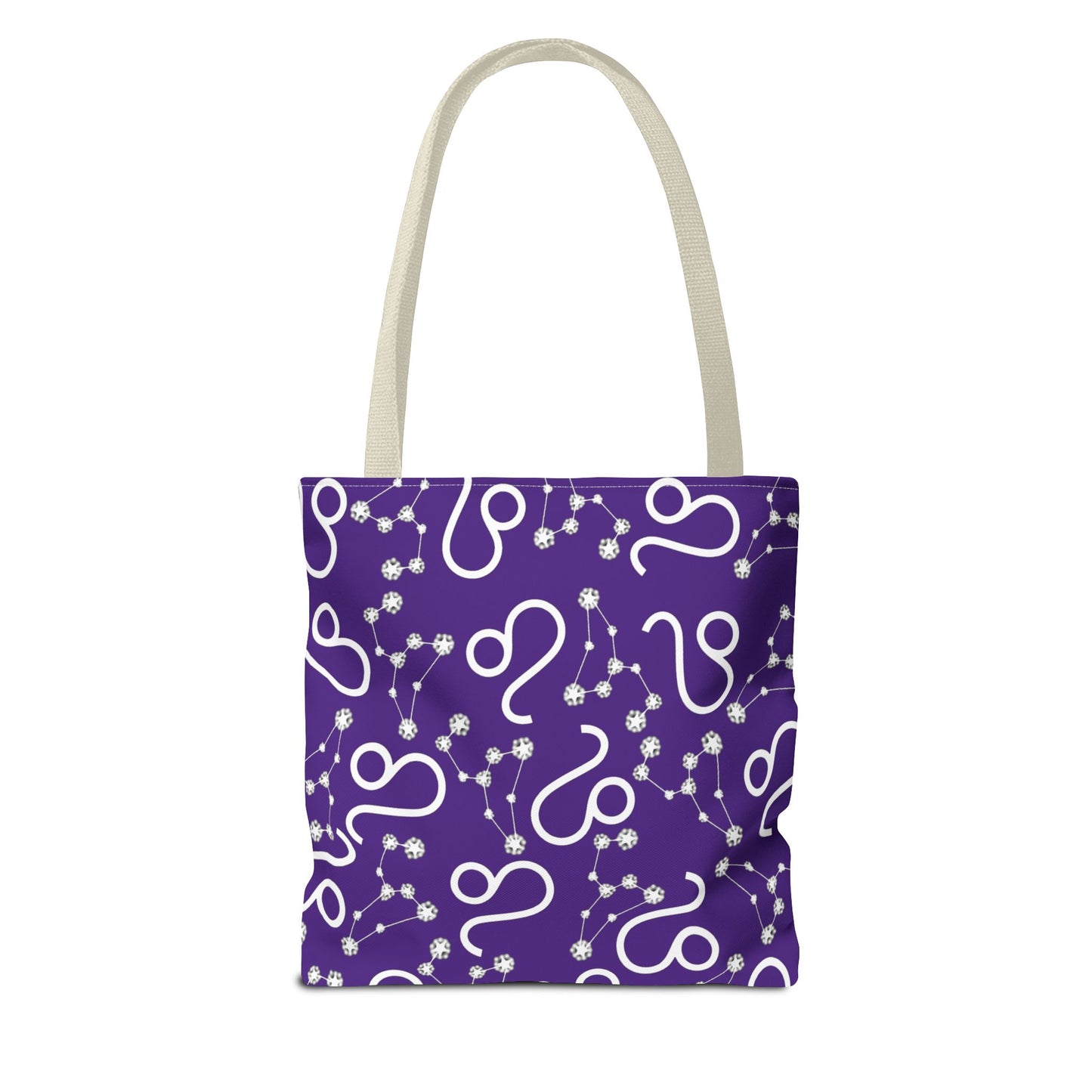 Tote Bag, Leo Zodiac Sign, AOP, (Purple, White)