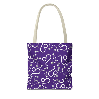 Tote Bag, Leo Zodiac Sign, AOP, (Purple, White)