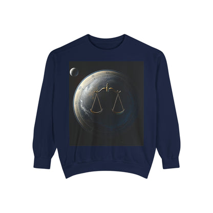Garment-Dyed Sweatshirt, Unisex, Space Animal Design, Libra