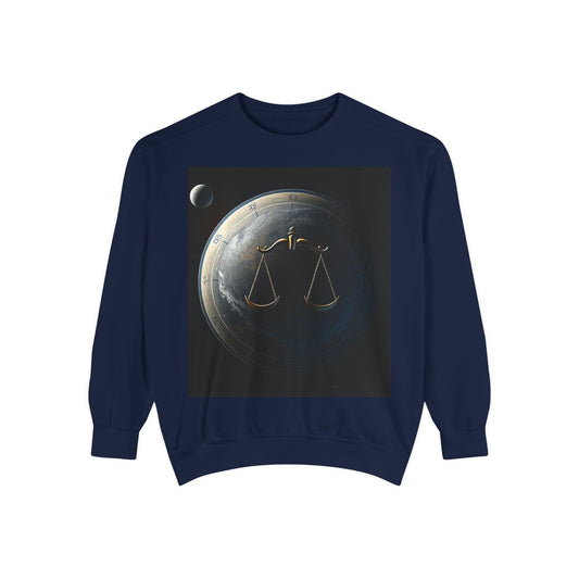 Garment-Dyed Sweatshirt, Unisex, Space Animal Design, Libra