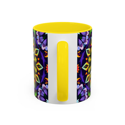 Accent Coffee Mug, Sagittarius, Zodiac v1. Flower Pattern, (11, 15oz)