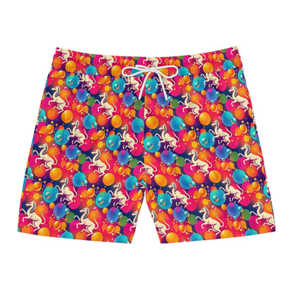 Men's Mid-Length Swim Shorts, (AOP), Virgo, Zodiac v2, Bubble Pattern