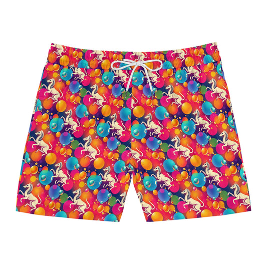 Men's Mid-Length Swim Shorts, (AOP), Virgo, Zodiac v2, Bubble Pattern