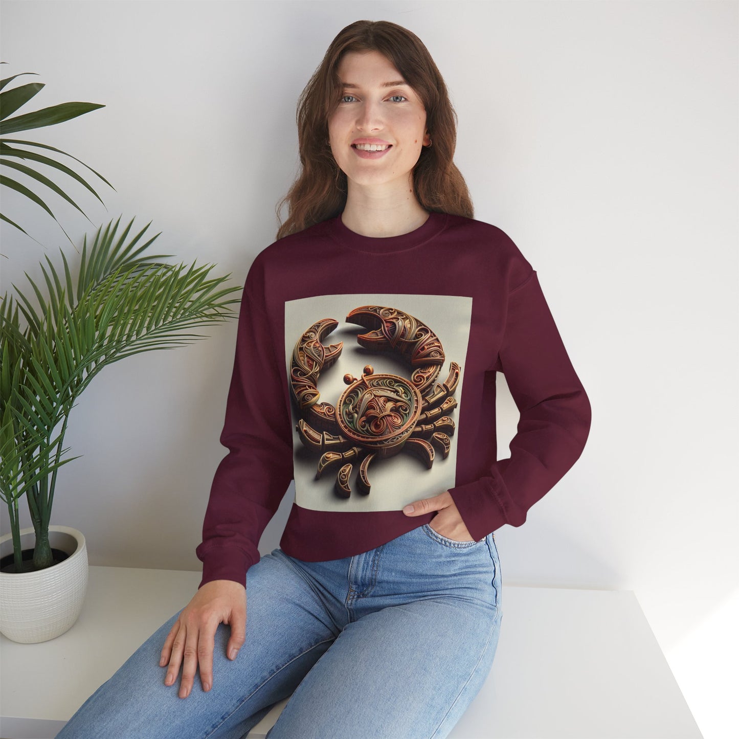 Unisex Heavy Blend™ Crewneck Sweatshirt, Crab Artifact, Cancer Zodiac Design