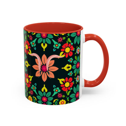 Accent Coffee Mug, Aquarius, Zodiac v4, Flower Pattern, (11, 15oz)