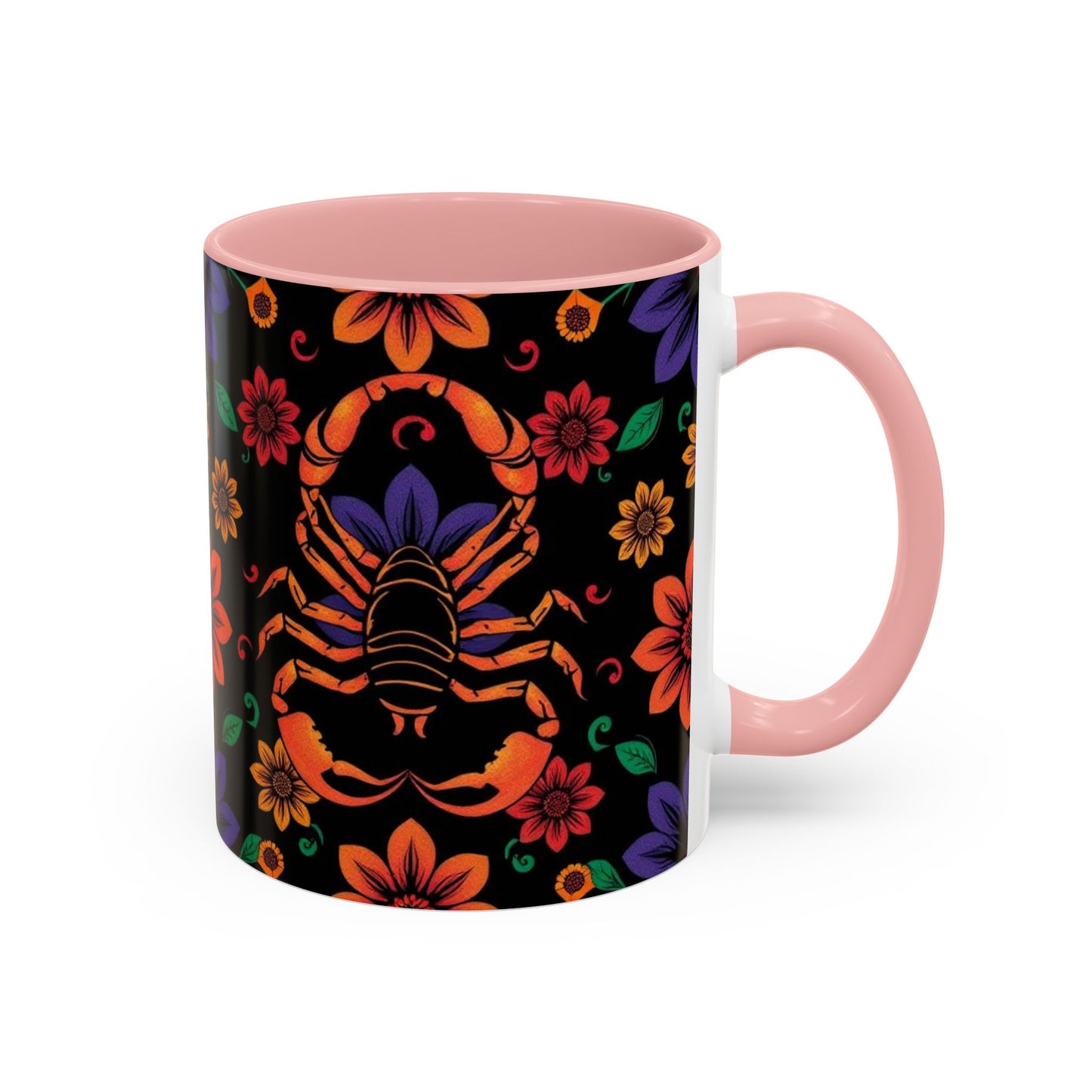 Accent Coffee Mug, Scorpio, Zodiac. Flower Pattern, (11, 15oz)