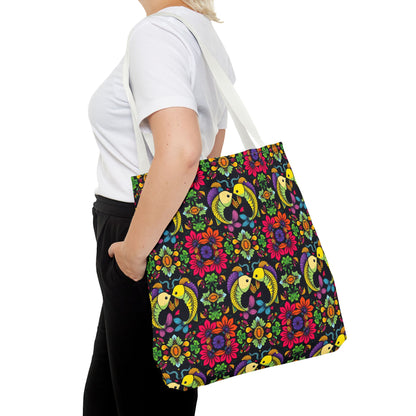 Tote Bag, (AOP), Pisces, Zodiac, Flower Pattern