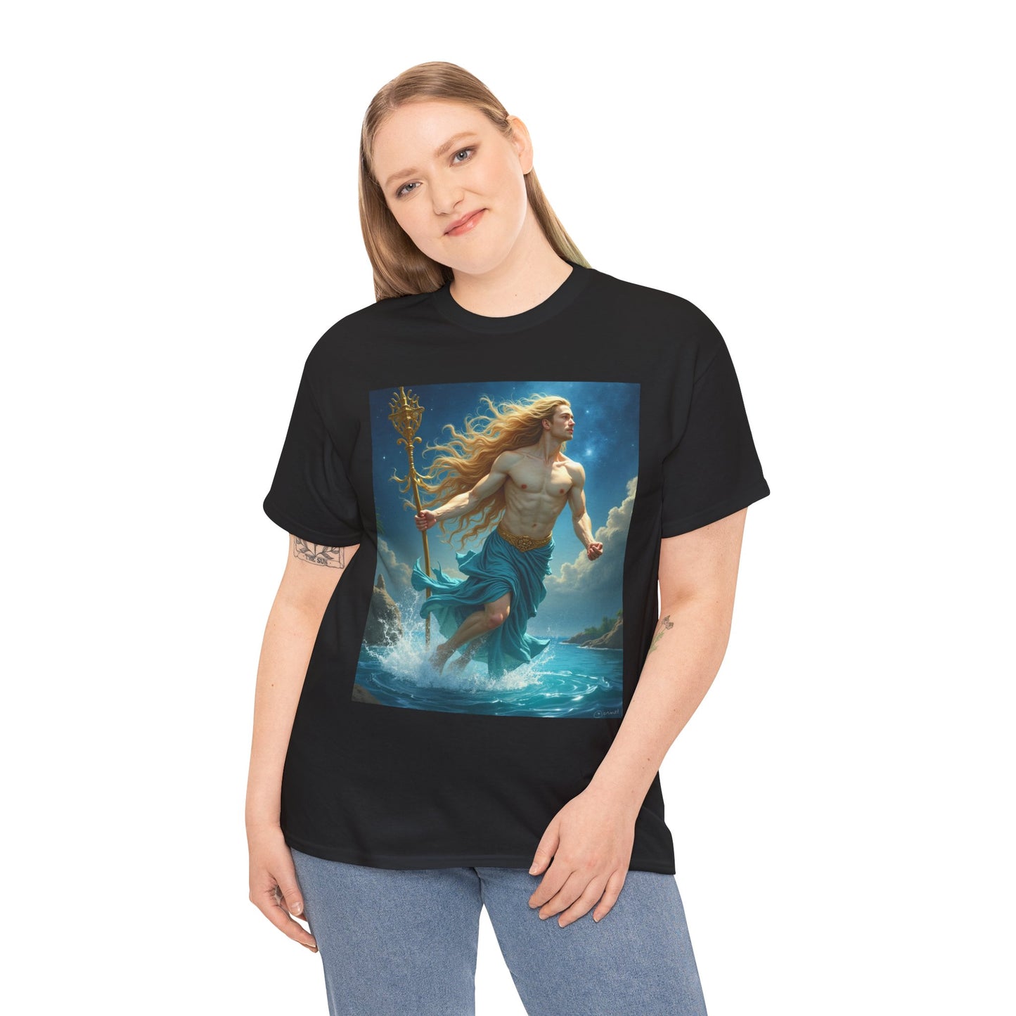 Unisex Heavy Cotton T-Shirt, Realistic, Aquarius Zodiac Design