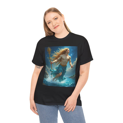 Unisex Heavy Cotton T-Shirt, Realistic, Aquarius Zodiac Design